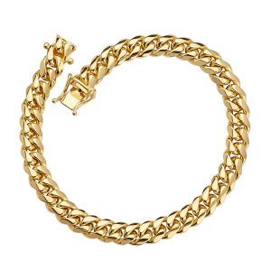 14KT YELLOW GOLD SOLID MIAMI CUBAN CURB BRACELET 5.1MM