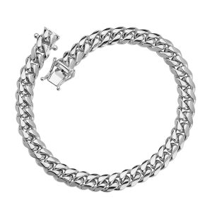14KT WHITE GOLD SOLID MIAMI CUBAN CURB BRACELET 7.7MM