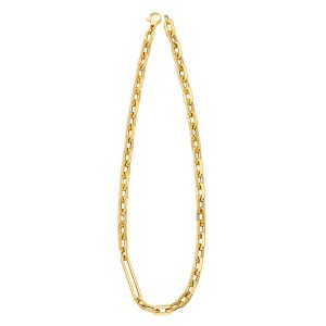 14KT YELLOW GOLD PAPERCLIP NECKLACE 7.4MM WITH LONG CENTER LINK