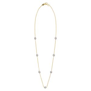 18KT DIAMOND-BY-THE-YARD 10 POINTERS YELLOW CABLE CHAIN 1.1MM 7 WHITE BEZELS  0.70CTTW DIAMONDS