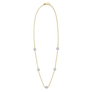 18KT DIAMOND-BY-THE-YARD 20 POINTERS YELLOW CHAIN 1.5MM 5 WHITE BEZELS  1.00CTTW DIAMONDS