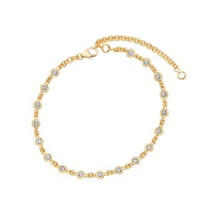 18KT DIAMOND-BY-THE-YARD BRACELET 5 POINTERS CABLE CHAIN 2.2MM 18 YELLOW BEZELS  PLUS 2 INCHES EXTENDER 0.90CTTW DIAMONDS