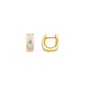 18KT YELLOW GOLD 4.8MM HOOP EARRING IVORY ENAMEL 0.06CTTW DIAMOND