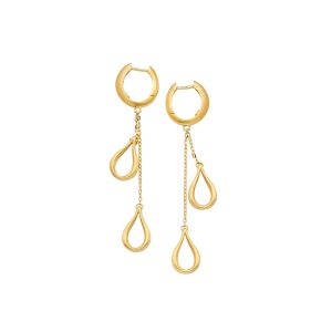 18KT YELLOW GOLD HOOP EARRING WITH 2 DROPS SATIN FINISH