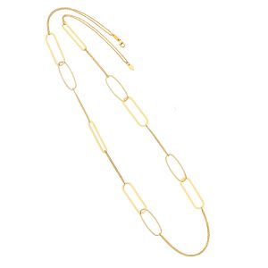18KT YELLOW GOLD FACETED LINK 2 STRAND NECKLACE 1.0MM WITH PAPERCLIP AND OVAL MIXED LINKS