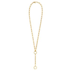 18KT YELLOW GOLD PAPERCLIP 4.0MM  WITH 2.5 INCH HANGING LARIAT DETACHABLE